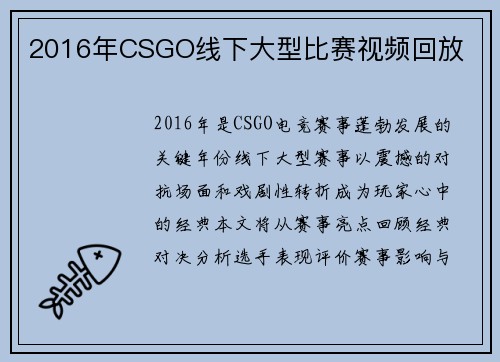 2016年CSGO线下大型比赛视频回放